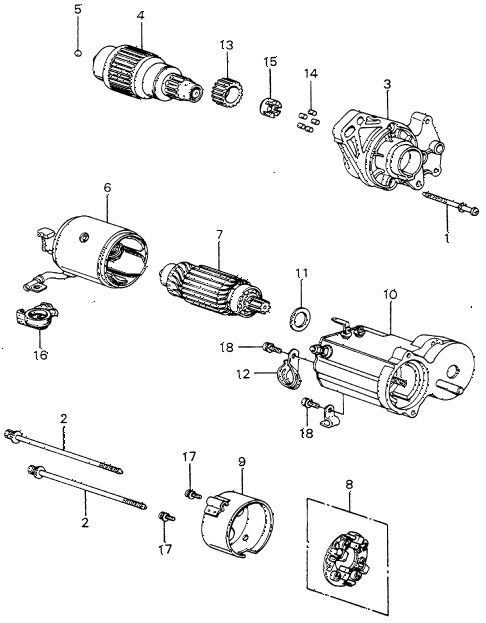 1980 civic **(1500) 3 DOOR 4MT STARTER MOTOR COMPONENTS (DENSO) (2) diagram