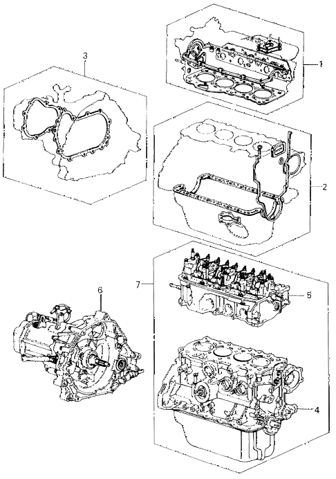 1980 civic FE(1300) 3 DOOR 5MT GASKET KIT - ENGINE ASSY.  - TRANSMISSION ASSY. diagram