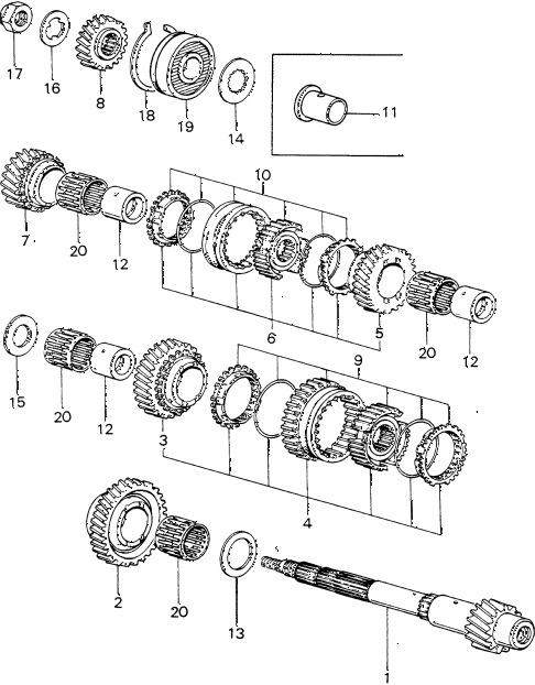 1981 civic GL(1500) 3 DOOR 5MT 5MT COUNTERSHAFT - COUNTER GEARS (2) diagram 1981 civic GL(1500) 3 DOOR 5MT 5MT COUNTERSHAFT - COUNTER GEARS (2) diagram