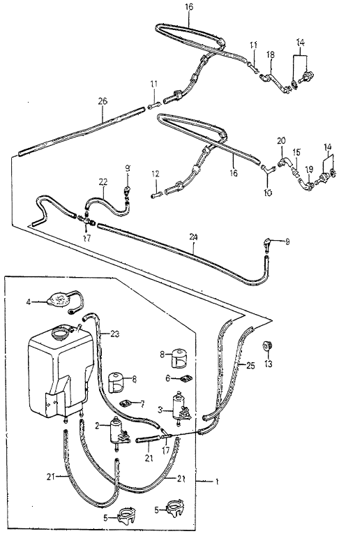 1982 accord DX 3 DOOR 5MT WINDSHIELD WASHER 3DR diagram