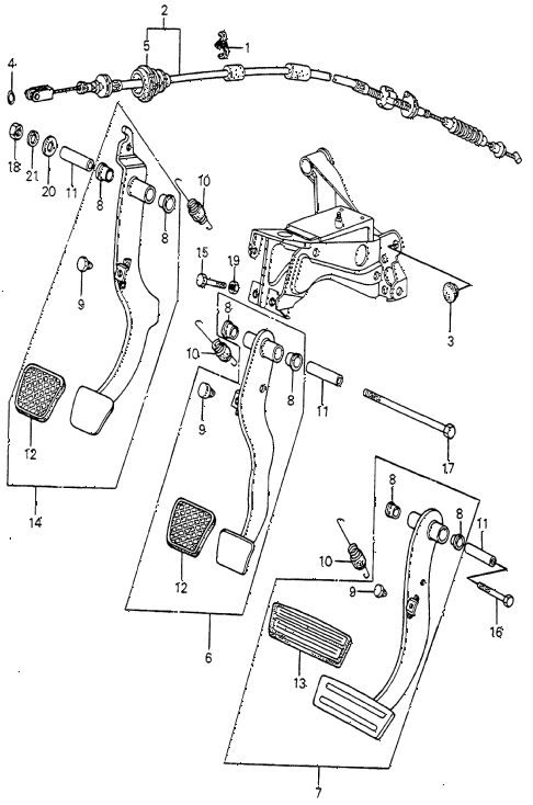 1982 accord DX 4 DOOR 5MT BRAKE PEDAL - CLUTCH PEDAL diagram