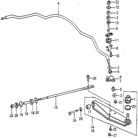 1982 accord DX 3 DOOR HMT FRONT LOWER ARM  - STABILIZER diagram