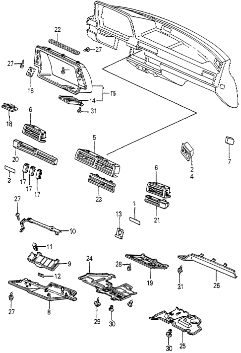 1982 accord LX 3 DOOR 5MT INSTRUMENT GARNISH diagram