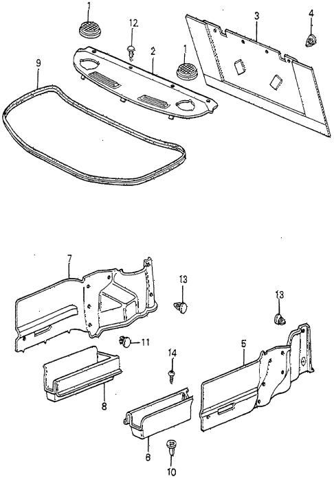 1982 accord DX 4 DOOR 5MT REAR TRAY - TRUNK SIDE TRAY 4DR diagram 1982 accord DX 4 DOOR 5MT REAR TRAY - TRUNK SIDE TRAY 4DR diagram