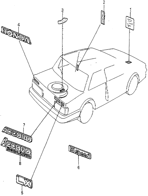 1982 accord DX 4 DOOR 5MT EMBLEMS diagram