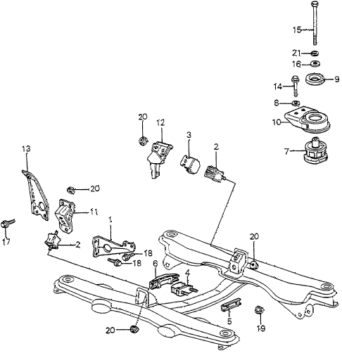 1982 accord DX 4 DOOR 5MT ENGINE MOUNT diagram
