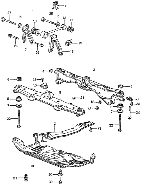 1982 accord LX 3 DOOR HMT TORQUE ROD - FRONT BEAM diagram