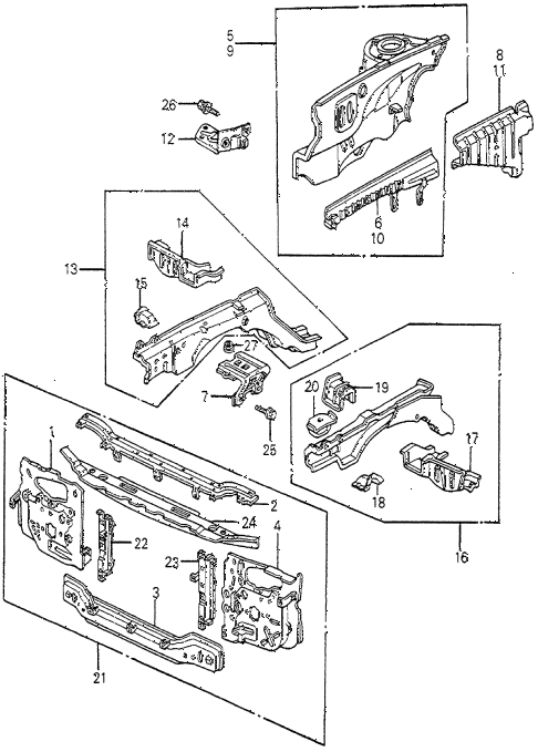 1982 accord DX 4 DOOR 5MT BODY STRUCTURE COMPONENTS (1) diagram