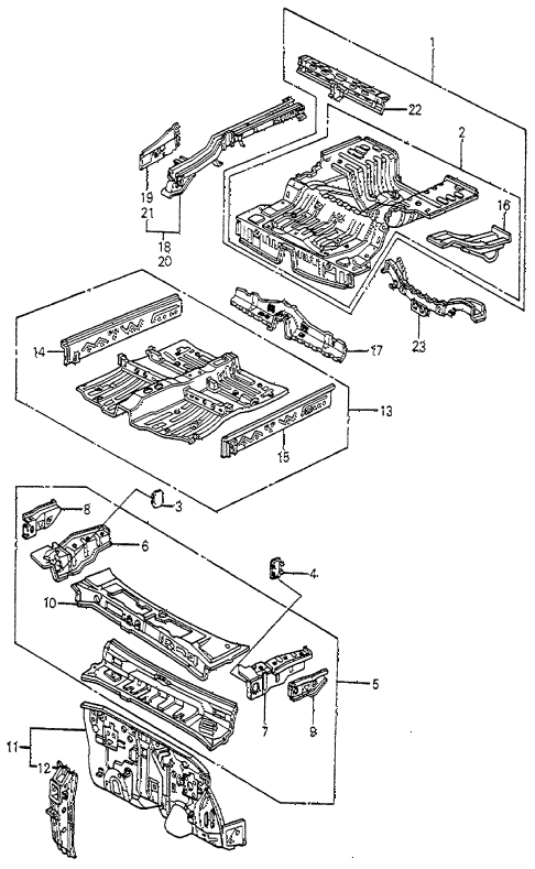 1982 accord DX 4 DOOR HMT BODY STRUCTURE COMPONENTS (6) diagram