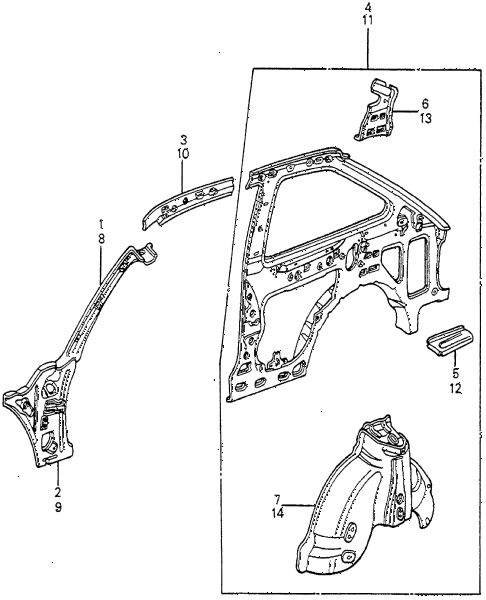 1982 accord LX 3 DOOR HMT BODY STRUCTURE COMPONENTS (4) 3DR diagram