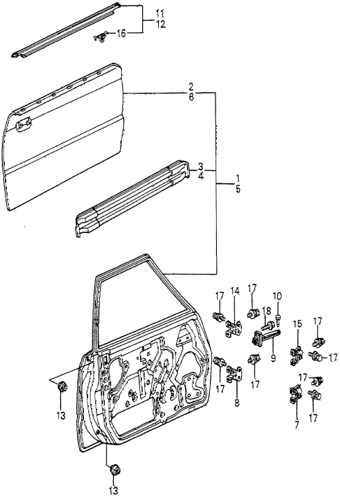 1982 accord DX 4 DOOR HMT FRONT DOOR PANELS 4DR diagram 1982 accord DX 4 DOOR HMT FRONT DOOR PANELS 4DR diagram