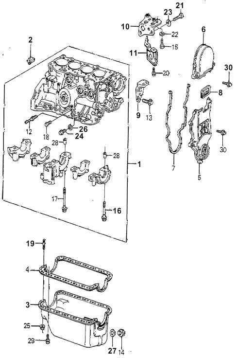 1982 accord LX 3 DOOR 5MT CYLINDER BLOCK - OIL PAN diagram