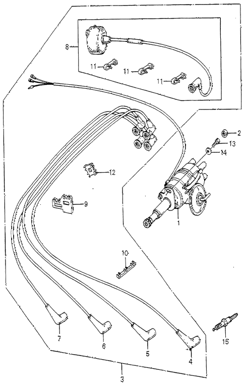 1982 accord DX 3 DOOR HMT DISTRIBUTOR - SPARK PLUG diagram