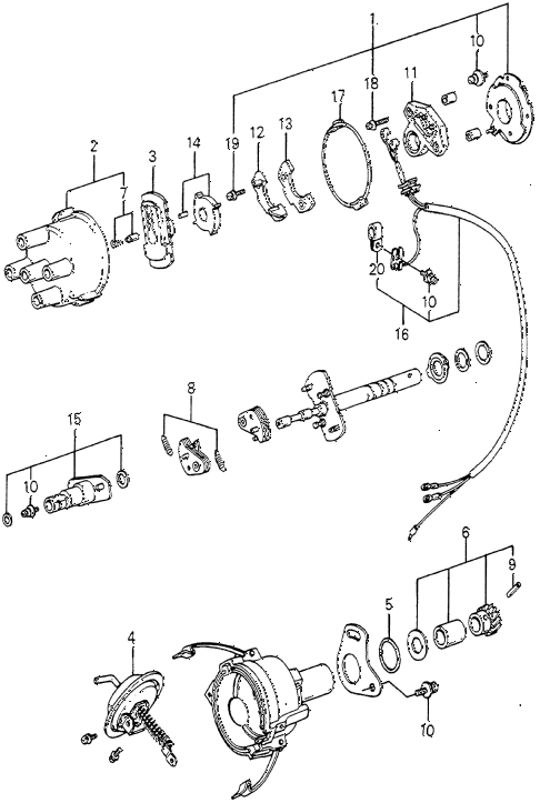 1982 accord DX 3 DOOR 5MT DISTRIBUTOR COMPONENTS (HITACHI) diagram