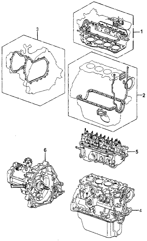 1982 accord DX 3 DOOR 5MT GASKET KIT - ENGINE ASSY.  - TRANSMISSION ASSY. diagram