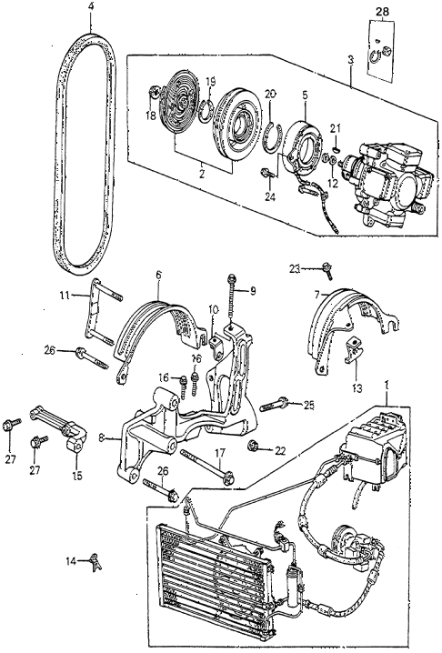 1982 accord DX 4 DOOR 5MT A/C COMPRESSOR - BRACKET diagram