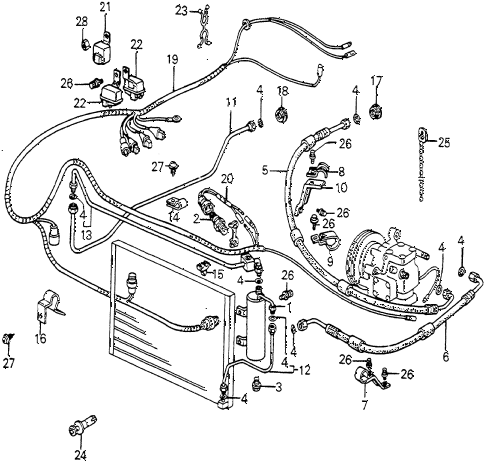 1982 accord LX 3 DOOR HMT A/C HOSES - PIPES - WIRE HARNESS diagram