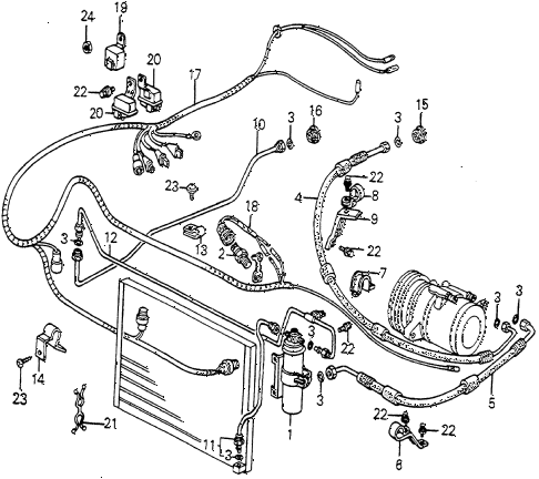 1982 accord LX 3 DOOR HMT A/C HOSES - PIPES - WIRE HARNESS (DENSO) diagram