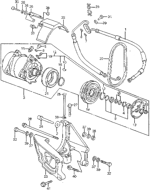 1982 accord DX 4 DOOR HMT A/C COMPRESSOR - BRACKET (SANDEN) diagram