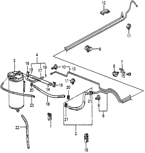 1985 accord LX 4 DOOR 4AT CANISTER - FUEL PIPE diagram