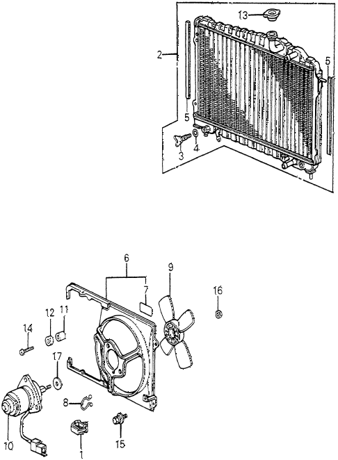 1984 accord STD 4 DOOR 5MT RADIATOR (DENSO) diagram