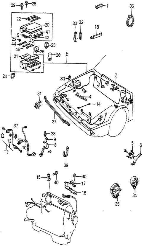 1985 accord LX 4 DOOR 4AT CABIN WIRE HARNESS  - BATTERY CABLE diagram