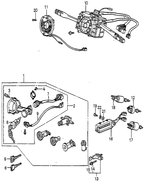 1984 accord S 3 DOOR 5MT STEERING WHEEL SWITCH - LOCK SET diagram 1984 accord S 3 DOOR 5MT STEERING WHEEL SWITCH - LOCK SET diagram