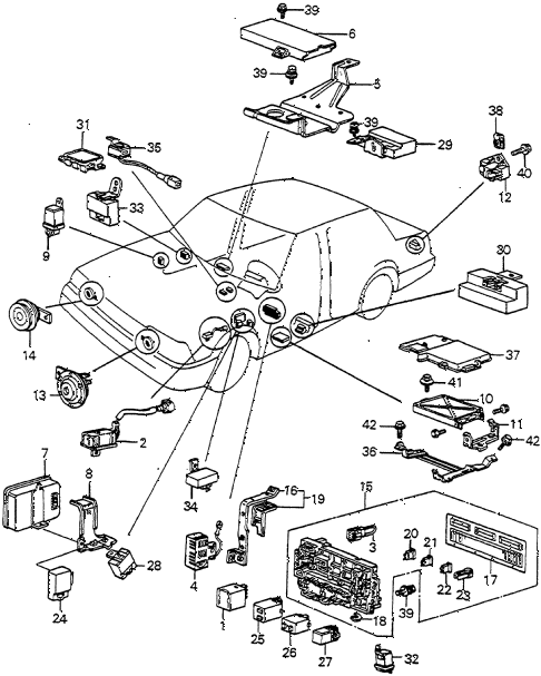 1985 accord LX 4 DOOR 4AT FUSE BOX - RELAY - HORN diagram