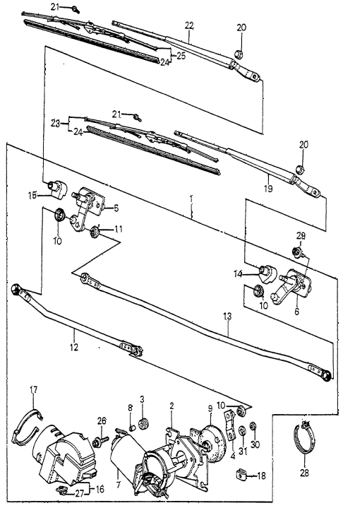 1985 accord LX 4 DOOR 4AT FRONT WINDSHIELD WIPER diagram