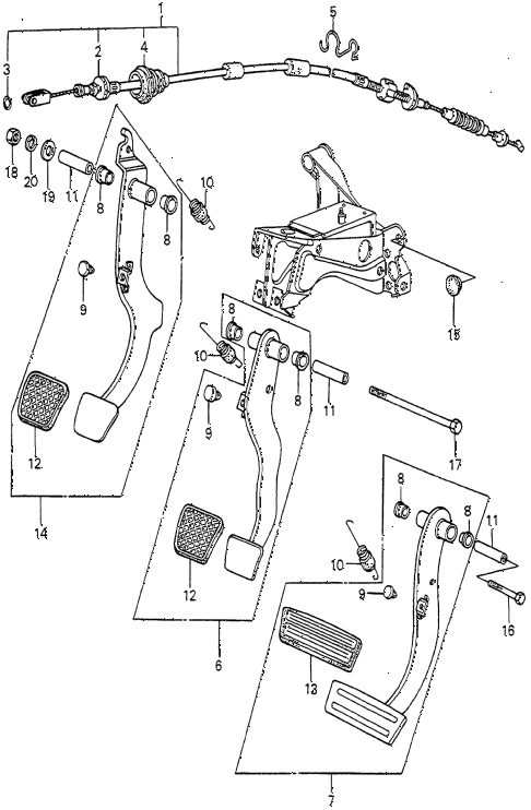 1985 accord LX 4 DOOR 4AT BRAKE PEDAL - CLUTCH PEDAL diagram