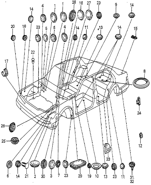 1985 accord LX 3 DOOR 5MT GROMMET - PLUG diagram
