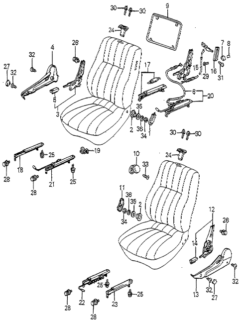 1984 accord STD 4 DOOR 5MT FRONT SEAT COMPONENTS diagram