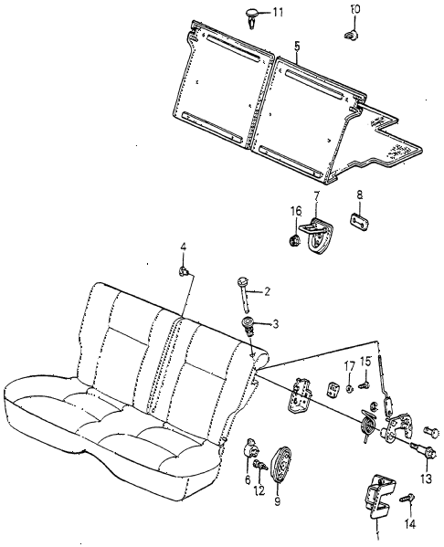 1985 accord LX 3 DOOR 5MT REAR SEAT COMPONENTS 3DR diagram