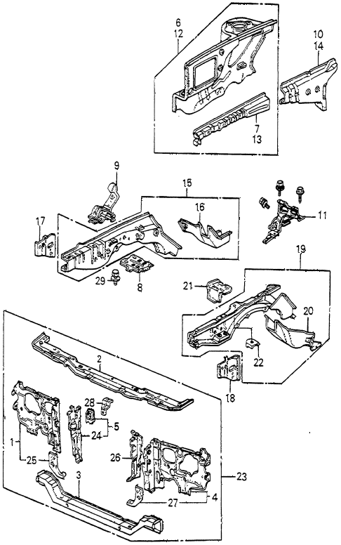 1985 accord LX 3 DOOR 4AT FRONT BULKHEAD - FRONT WHEELHOUSE diagram 1985 accord LX 3 DOOR 4AT FRONT BULKHEAD - FRONT WHEELHOUSE diagram