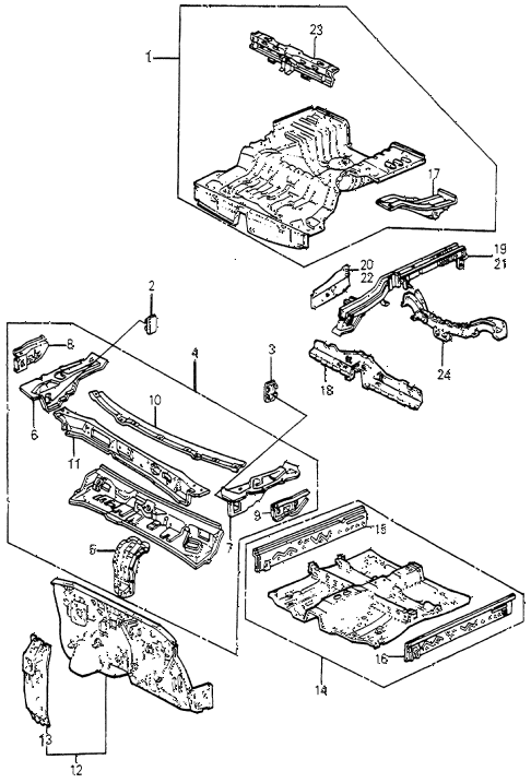 1985 accord STD 4 DOOR 4AT DASHBOARD - FRONT FLOOR  - REAR FLOOR diagram