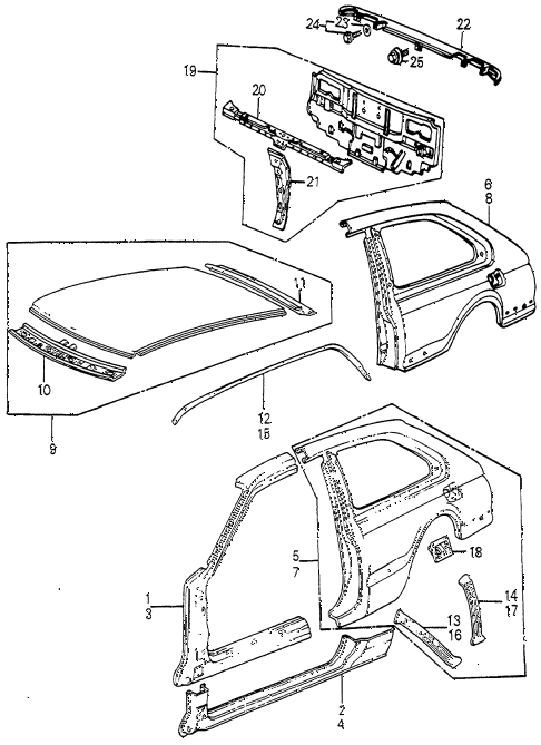 1985 accord LX 3 DOOR 4AT OUTER PANEL 3DR diagram
