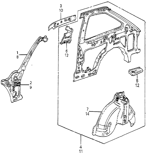 1985 accord LX 3 DOOR 4AT INNER PANEL 3DR diagram