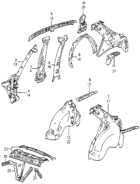 1984 accord STD 4 DOOR 5MT INNER PANEL 4DR diagram 1984 accord STD 4 DOOR 5MT INNER PANEL 4DR diagram
