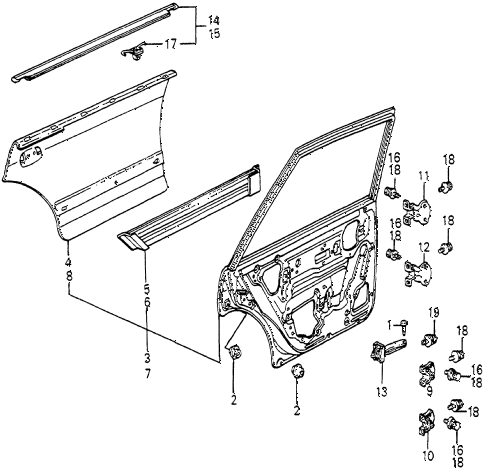 1985 accord STD 4 DOOR 4AT REAR DOOR PANELS 4DR diagram 1985 accord STD 4 DOOR 4AT REAR DOOR PANELS 4DR diagram