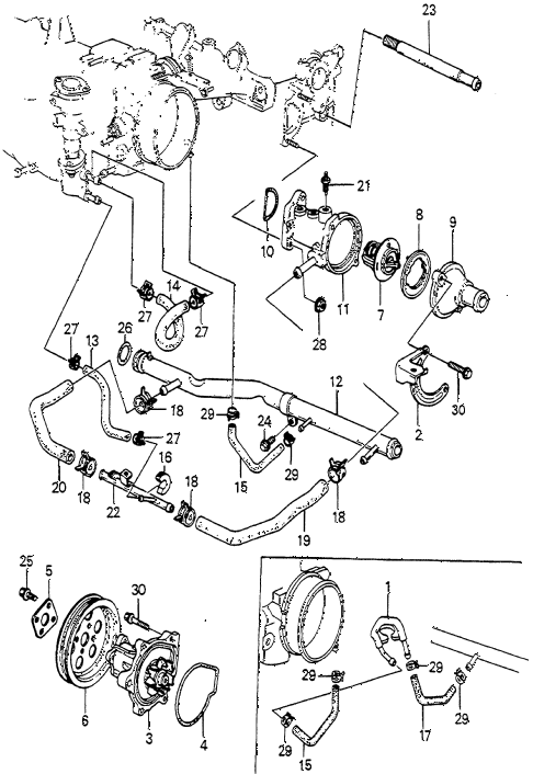 1985 accord SEI 4 DOOR 4AT WATER PUMP - THERMOSTAT (PGM-FI) diagram