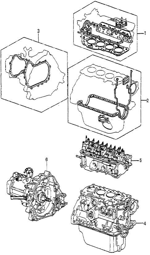 1985 accord LX 3 DOOR 4AT GASKET KIT - ENGINE ASSY.  - TRANSMISSION ASSY. diagram