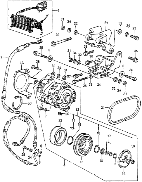 1985 accord LX 3 DOOR 4AT A/C COMPRESSOR - BRACKET (SANDEN) diagram