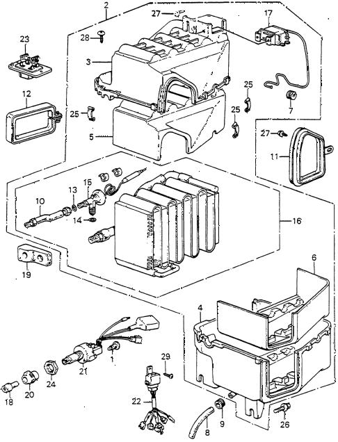1985 accord LX 3 DOOR 4AT A/C UNIT (SANDEN) diagram