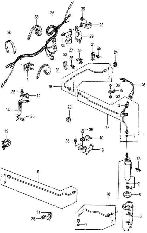 1984 accord S 3 DOOR 5MT A/C HOSES - PIPES (SANDEN) diagram
