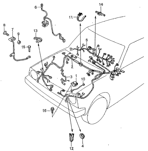 1982 civic **(1500) 4 DOOR 5MT WIRE HARNESS - GROUND COVER (1) diagram