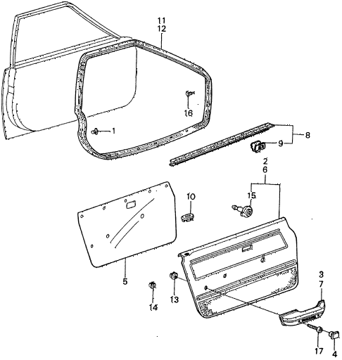 1982 civic **(1500) 4 DOOR HMT FRONT DOOR LINING - WEATHERSTRIP diagram 1982 civic **(1500) 4 DOOR HMT FRONT DOOR LINING - WEATHERSTRIP diagram