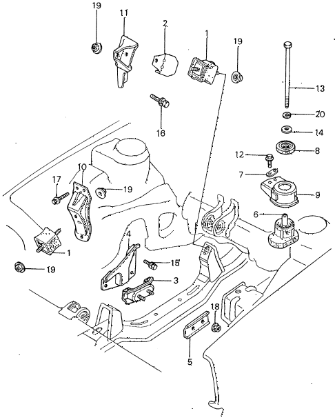 1982 civic **(1500) 4 DOOR HMT ENGINE MOUNT diagram