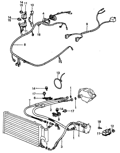 1982 civic **(1500) 4 DOOR HMT A/C HOSES - PIPES - WIRE HARNESS diagram