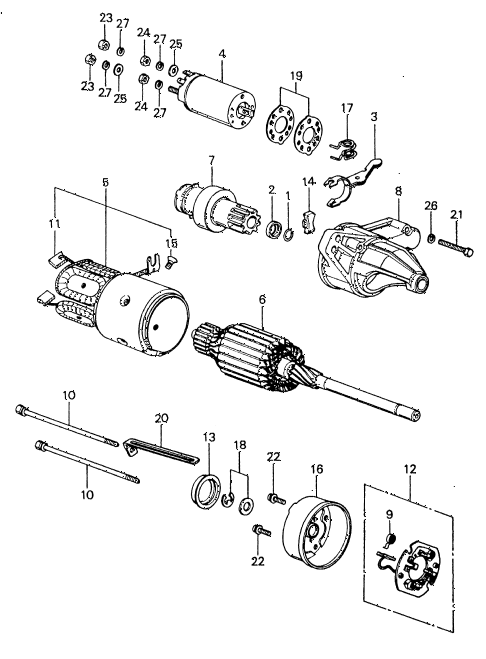 1982 civic **(1500) 4 DOOR 5MT STARTER MOTOR COMPONENTS (HITACHI) (KL) diagram