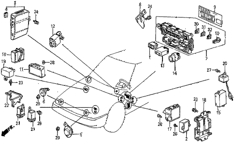 1986 prelude SI 2 DOOR 4AT FUSE BOX - RELAY - HORN diagram